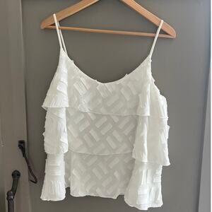 AMANDI Anthropologie White Layered Ruffle Camisole Blouse Top -sz M